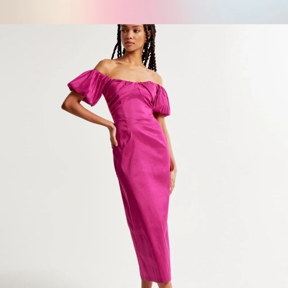 Abercrombie & Fitch Off-Shoulder Maxi Dress in Fuchsia Pink